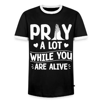 Praying a lot alive in the body of Christians - Men's Ringer Shirt - black/white - Front - AI Model Female 172 light (172cm) & AI Model Male 178 light (178cm)
