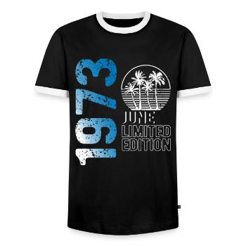 Juin 1973 édition limitée millésime année de naissance - T-shirt contrasté Homme - noir/blanc - Devant - AI Model Female 172 light (172cm) & AI Model Male 178 light (178cm)