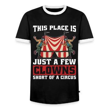 Clown de cirque Cet endroit n’est que quelques membres du personnel du cirque - T-shirt contrasté Homme - noir/blanc - Devant - AI Model Female 172 light (172cm) & AI Model Male 178 light (178cm)