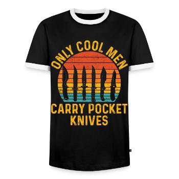 Drôle de collectionneur de couteaux rétro - T-shirt contrasté Homme - noir/blanc - Devant - AI Model Female 172 light (172cm) & AI Model Male 178 light (178cm)