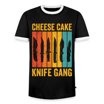 Drôle de collectionneur de couteaux rétro - T-shirt contrasté Homme - noir/blanc - Devant - AI Model Female 172 light (172cm) & AI Model Male 178 light (178cm)