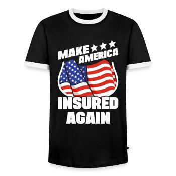 Make America Insured Again Insurnace Consultant - Men's Ringer Shirt - black/white - Front - AI Model Female 172 light (172cm) & AI Model Male 178 light (178cm)