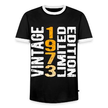 Vintage 1973 limited edition vintage year of birth - Men's Ringer Shirt - black/white - Front - AI Model Female 172 light (172cm) & AI Model Male 178 light (178cm)