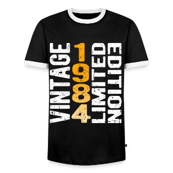 Vintage 1984 limited edition vintage year of birth - Men's Ringer Shirt - black/white - Front - AI Model Female 172 light (172cm) & AI Model Male 178 light (178cm)