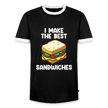 Funny Sandwich Quote Food Lover Cheese Sandwiches - Men's Ringer Shirt - black/white - Front - AI Model Female 172 light (172cm) & AI Model Male 178 light (178cm)