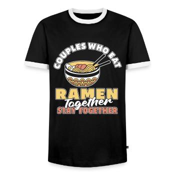 Ramen Paar - Männer Kontrast-T-Shirt - Schwarz/Weiß - Vorne - AI Model Female 172 light (172cm) & AI Model Male 178 light (178cm)