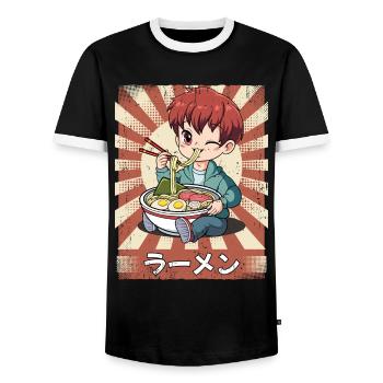 Ramen Anime Boy Noodle Soup Ramen - T-shirt contrasté Homme - noir/blanc - Devant - AI Model Female 172 light (172cm) & AI Model Male 178 light (178cm)