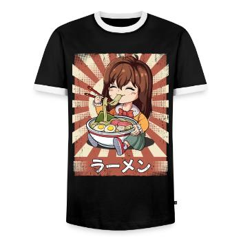 Ramen Anime Mädchen Nudelsuppe Ramen - Männer Kontrast-T-Shirt - Schwarz/Weiß - Vorne - AI Model Female 172 light (172cm) & AI Model Male 178 light (178cm)