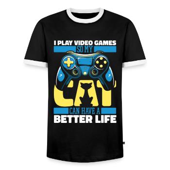 Chat de jeu Gamer - T-shirt contrasté Homme - noir/blanc - Devant - AI Model Female 172 light (172cm) & AI Model Male 178 light (178cm)