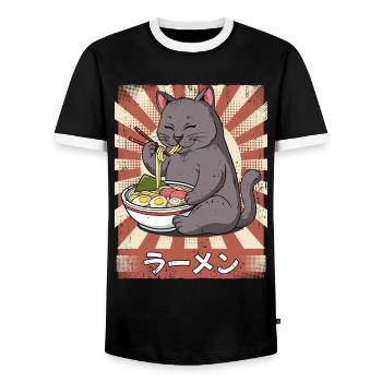 ramen cat noodle soup ramen - Men's Ringer Shirt - black/white - Front - AI Model Female 172 light (172cm) & AI Model Male 178 light (178cm)