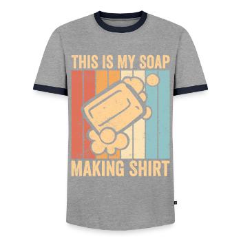 Fabricant de savon amusant - T-shirt contrasté Homme - gris/marine  - Devant - AI Model Female 172 light (172cm) & AI Model Male 178 light (178cm)