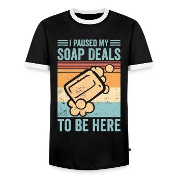 Funny soap making soap merchant - Men's Ringer Shirt - black/white - Front - AI Model Female 172 light (172cm) & AI Model Male 178 light (178cm)