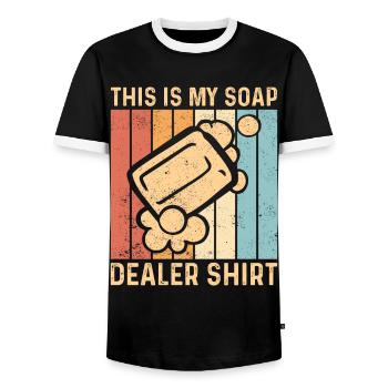 Funny soap making soap maker - Men's Ringer Shirt - black/white - Front - AI Model Female 172 light (172cm) & AI Model Male 178 light (178cm)