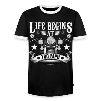 La vie commence à 100 MPH - T-shirt contrasté Homme - noir/blanc - Devant - AI Model Female 172 light (172cm) & AI Model Male 178 light (178cm)