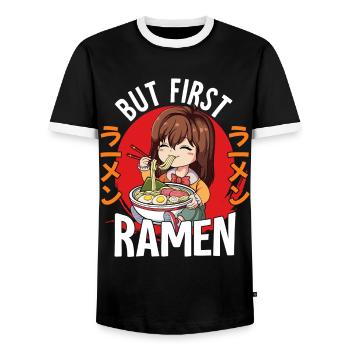 But First Ramen - Männer Kontrast-T-Shirt - Schwarz/Weiß - Vorne - AI Model Female 172 light (172cm) & AI Model Male 178 light (178cm)
