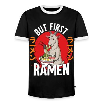 Mais d’abord les ramen - T-shirt contrasté Homme - noir/blanc - Devant - AI Model Female 172 light (172cm) & AI Model Male 178 light (178cm)
