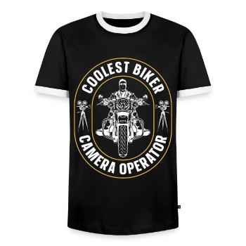Camera Operator Coolest Biker Camera Movie Maker - Men's Ringer Shirt - black/white - Front - AI Model Female 172 light (172cm) & AI Model Male 178 light (178cm)