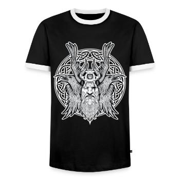 Raven Odin Norse Mythology Rune - Men's Ringer Shirt - black/white - Front - AI Model Female 172 light (172cm) & AI Model Male 178 light (178cm)