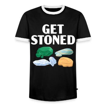 Get Stoned Geology Rockhound Rock Gathering - Men's Ringer Shirt - black/white - Front - AI Model Female 172 light (172cm) & AI Model Male 178 light (178cm)