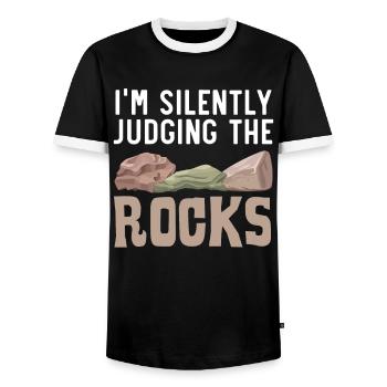 Je juge les rochers en silence Rassembler des rochers - T-shirt contrasté Homme - noir/blanc - Devant - AI Model Female 172 light (172cm) & AI Model Male 178 light (178cm)
