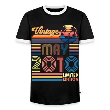 Born May 2010 Birthday Gift May 2010, MAY, May - Men's Ringer Shirt - black/white - Front - AI Model Female 172 light (172cm) & AI Model Male 178 light (178cm)