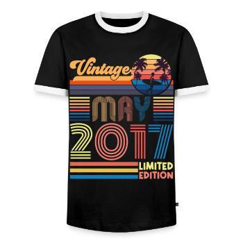 Born May 2017 Birthday Gift May 2017, MAY, May - Men's Ringer Shirt - black/white - Front - AI Model Female 172 light (172cm) & AI Model Male 178 light (178cm)