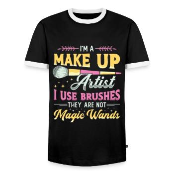 Je suis maquilleuse j’utilise des pinceaux qu’ils esthéticienne - T-shirt contrasté Homme - noir/blanc - Devant - AI Model Female 172 light (172cm) & AI Model Male 178 light (178cm)