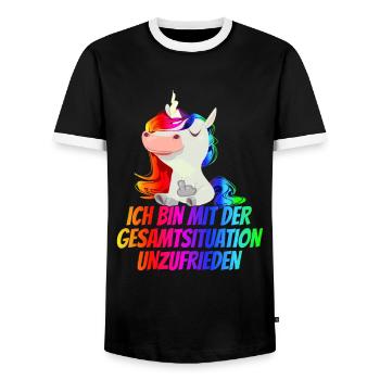 Ich bin mit der Gesamtsituation Unzufrieden - - Männer Kontrast-T-Shirt - Schwarz/Weiß - Vorne - AI Model Female 172 light (172cm) & AI Model Male 178 light (178cm)