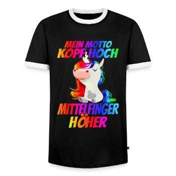 Mein Motto Kopf Hoch Mittelfinger Höher - - Männer Kontrast-T-Shirt - Schwarz/Weiß - Vorne - AI Model Female 172 light (172cm) & AI Model Male 178 light (178cm)