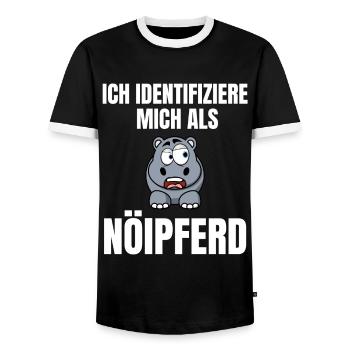 Gelangweiltes Nilpferd / Nölpferd / Keinen Bock - Männer Kontrast-T-Shirt - Schwarz/Weiß - Vorne - AI Model Female 172 light (172cm) & AI Model Male 178 light (178cm)