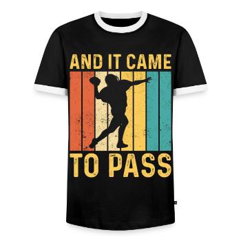 Drôle de missionnaire mormon LDS Soccer - T-shirt contrasté Homme - noir/blanc - Devant - AI Model Female 172 light (172cm) & AI Model Male 178 light (178cm)