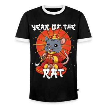 Year of the Rat Lunar New Year Chinese - Men's Ringer Shirt - black/white - Front - AI Model Female 172 light (172cm) & AI Model Male 178 light (178cm)