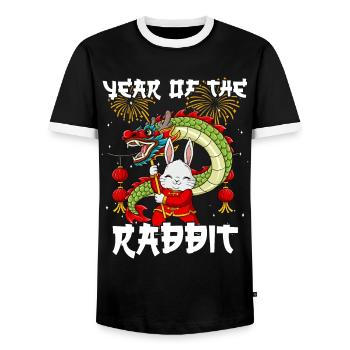 Year of the Rabbit Lunar New Year Chinese - Men's Ringer Shirt - black/white - Front - AI Model Female 172 light (172cm) & AI Model Male 178 light (178cm)
