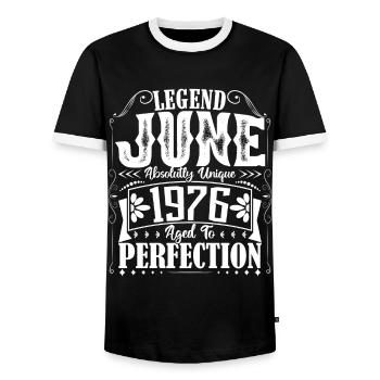 juin 1976. Anniversaire juin 1976 Cadeau juin 1976 - T-shirt contrasté Homme - noir/blanc - Devant - AI Model Female 172 light (172cm) & AI Model Male 178 light (178cm)