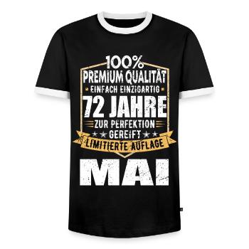 72. Geburtstag Mai Jahrgang 1951 Vintage - Männer Kontrast-T-Shirt - Schwarz/Weiß - Vorne - AI Model Female 172 light (172cm) & AI Model Male 178 light (178cm)