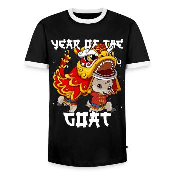 Year of the Goat Lunar New Year Chinese - Men's Ringer Shirt - black/white - Front - AI Model Female 172 light (172cm) & AI Model Male 178 light (178cm)