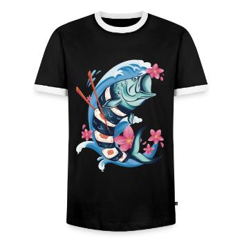 Sushi Fisch Japanese art Kawaii Nigiri Anime Food - Männer Kontrast-T-Shirt - Schwarz/Weiß - Vorne - AI Model Female 172 light (172cm) & AI Model Male 178 light (178cm)