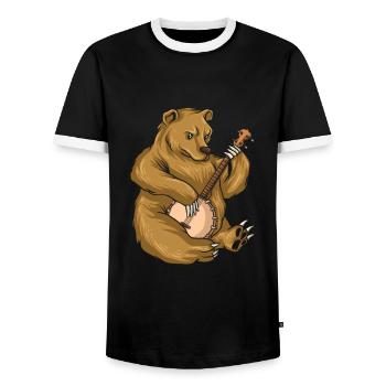 Banjo Shirts For Men Bluegrass Appalachia Folk - Men's Ringer Shirt - black/white - Front - AI Model Female 172 light (172cm) & AI Model Male 178 light (178cm)