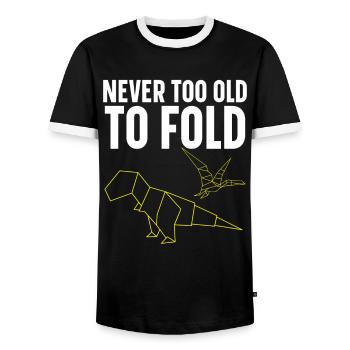 Never Too Old to Fold Paper Art Japanese Art - Men's Ringer Shirt - black/white - Front - AI Model Female 172 light (172cm) & AI Model Male 178 light (178cm)