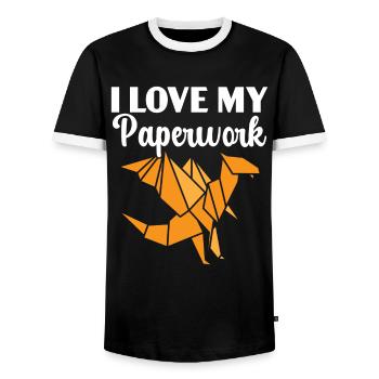 J’adore mes œuvres sur papier, art papier japonaisi - T-shirt contrasté Homme - noir/blanc - Devant - AI Model Female 172 light (172cm) & AI Model Male 178 light (178cm)