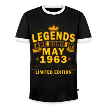 Mai 1963 Jubiläum 1963 Legenden Mai - Männer Kontrast-T-Shirt - Schwarz/Weiß - Vorne - AI Model Female 172 light (172cm) & AI Model Male 178 light (178cm)