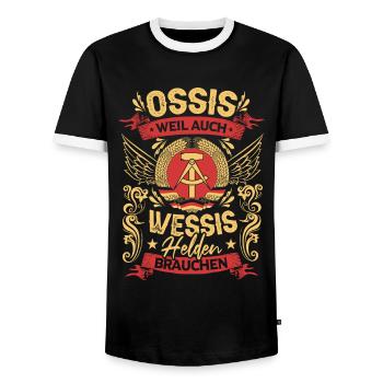 Ossis Weil Auch Wessis Helden Brauchen - Männer Kontrast-T-Shirt - Schwarz/Weiß - Vorne - AI Model Female 172 light (172cm) & AI Model Male 178 light (178cm)