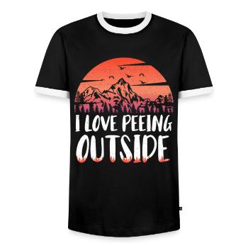 I love peeing outside hikers funny mountains - Men's Ringer Shirt - black/white - Front - AI Model Female 172 light (172cm) & AI Model Male 178 light (178cm)