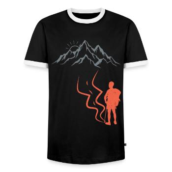Climb Mountaineer Wanderer Summit - Men's Ringer Shirt - black/white - Front - AI Model Female 172 light (172cm) & AI Model Male 178 light (178cm)