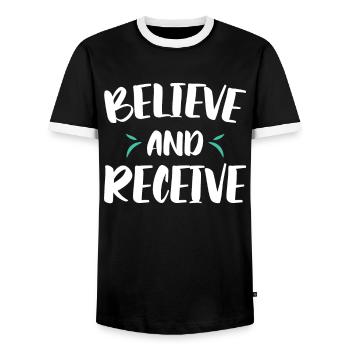Believing and receiving Christian faith in God - Men's Ringer Shirt - black/white - Front - AI Model Female 172 light (172cm) & AI Model Male 178 light (178cm)
