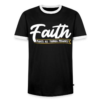 Faith makes everything possible Christian Jesus - Men's Ringer Shirt - black/white - Front - AI Model Female 172 light (172cm) & AI Model Male 178 light (178cm)