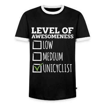 Unicycle Level Of Awesomeness Bicycle Unicyclist - Men's Ringer Shirt - black/white - Front - AI Model Female 172 light (172cm) & AI Model Male 178 light (178cm)
