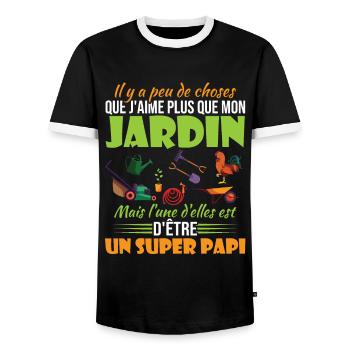 J'aime mon jardin et un super papi - T-shirt contrasté Homme - noir/blanc - Devant - AI Model Female 172 light (172cm) & AI Model Male 178 light (178cm)