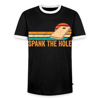 Funny Cornhole Corn Hole Retro - Men's Ringer Shirt - black/white - Front - AI Model Female 172 light (172cm) & AI Model Male 178 light (178cm)