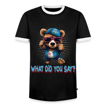 Streetstyle What Die You Say Bear Graffiti Kunst - Männer Kontrast-T-Shirt - Schwarz/Weiß - Vorne - AI Model Female 172 light (172cm) & AI Model Male 178 light (178cm)